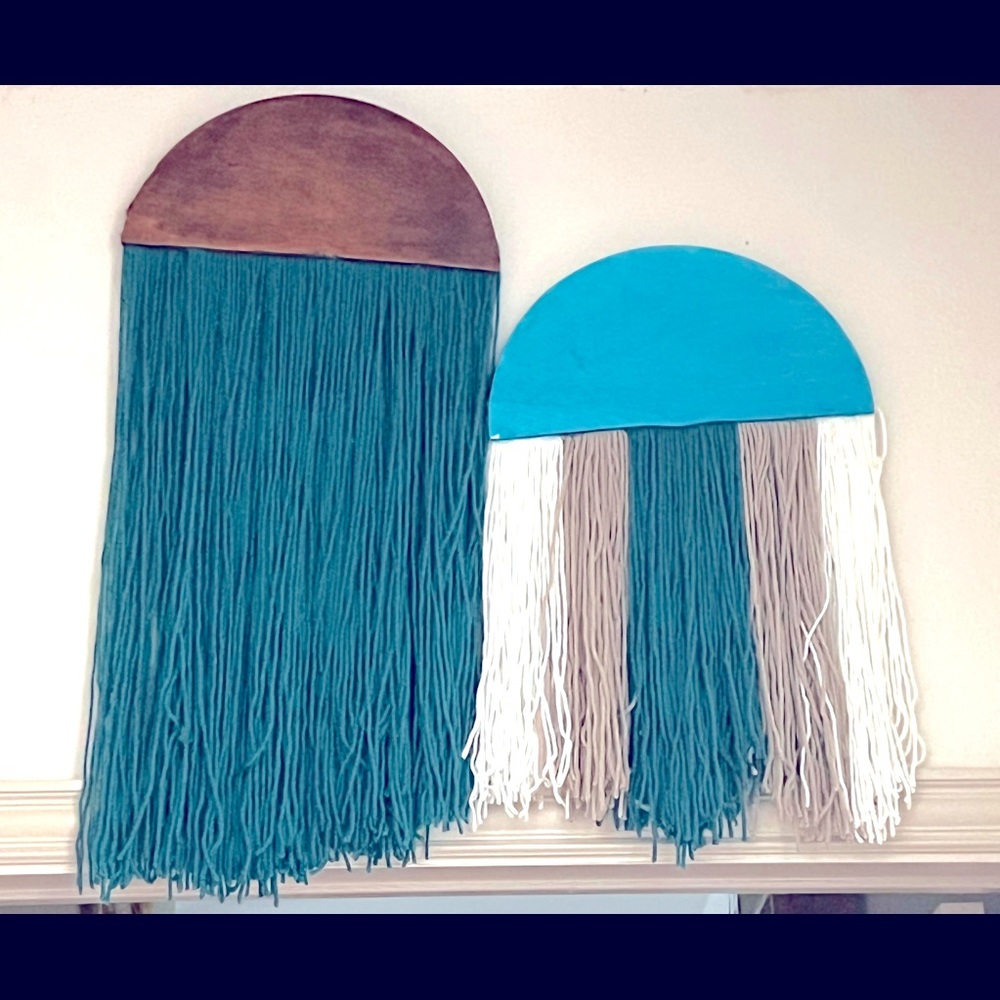 18 in. x 40 in. Boho Chic Half Oval Fiber Art Wall Hangings